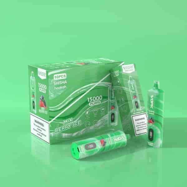 Packaging of VOPK Mix Berry Ice disposable vape, featuring 10 pieces with 15,000 puffs per device, displayed on a green background.
