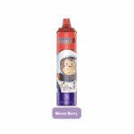 EVOPK Tornado vape device with a mixed berry flavor, featuring a cartoon astronaut design on the red and purple body.