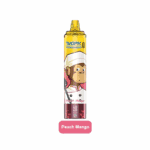 "Vape device with a monkey chef design, labeled 'Peach Mango.'"