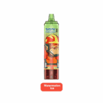 A green and red disposable vape device labeled "Vopk Tornado" with a cartoon monkey wearing a helmet and the flavor "Watermelon Ice" indicated.