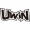 Texte noir gras et stylisé entouré de l'orthographe blanche ' UWIN ' avec des bords irréguliers.