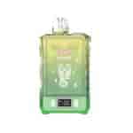 A rectangular green and yellow vape device labeled 'AFUS WARSHIP' with a white scorpion illustration and a digital display showing 100%.