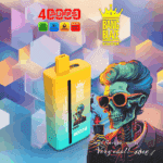Colorful vape device with 'Bang Blaze Color' branding alongside a stylized illustration of a skeleton with blue hair and sunglasses, set against a geometric pastel background with product features highlighted above.