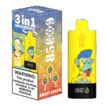Bang King 3-in-1-Vape-Gerät und Verpackung mit einem Cartoon-blauen Affen mit Zitrone und Limette, gekennzeichnet mit 8500 Zügen und einem Nikotin-Warnschild.