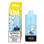 Bang King Vapen Einweg-Vape-Gerät und Verpackung mit einem Cartoon-blauen Affen, der Geschmacksrichtung "Blue Razz", einem 3-in-1-Geschmacksetikett und einer Warnung vor Nikotinsucht.