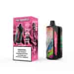 Mr. Goodie Cola Gummy vape device and its pink retail packaging, featuring product information, colorful abstract graphics, and a nicotine warning label.