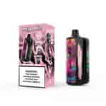 Mr. Goodie Strawberry Lemon vape device and packaging featuring pink and black graffiti art, product details, and a nicotine warning label.