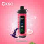 Pink OKSO Shishai vape device with digital display, surrounded by floating hearts, water splash effects, and a cartoon wizard hat, on a pink gradient background with the text 'MAGIC LOVE'.