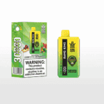 Bang King disposable vape device and packaging labeled Red Bull Watermelon Bubble Candy flavor, with a large nicotine warning and colorful graphics including a cartoon green face and fruit images.