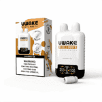 UWAKE Nasal & Mouth 30000 puffs disposable vape device and packaging in coconut ice flavor, showing a dual-inhalation design, digital display, and nicotine addiction warning.