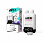 UWAKe nasal and mouth inhaler device and packaging for White Peach Sakura Ice flavor, featuring 30,000 puffs, dual inhalation options, digital display, and a nicotine addiction warning label.