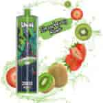 UWIN Strawberry Kiwi vape device with 20,000 puffs, surrounded by splashing liquid, sliced strawberries, and kiwis.