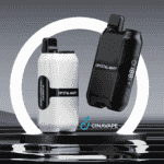 Dois dispositivos vape modernos e retangulares rotulados como 'CRYSTAL MARY' nas cores preto e branco, exibidos em um suporte circular com um anel branco iluminado e o texto 'CINAVAPE' abaixo.