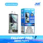 Appareil de vape jetable et emballage JNR Falcon Pro Watermelon Bubblegum, comportant un graphique d'aigle, une étiquette de 28 000 bouffées et un avertissement de dépendance à la nicotine.
