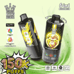 En elegant svart vaping-enhet med justerbara smakinställningar som visar märket "Bang Legend", med levande grafik av en apa och text som indikerar smaker som "Pineapple Coconut" och "Kiwi Fruit Pineapple Ice", med etiketter för puffkapacitet och tekniska detaljer som Type-C-laddning och en LED-skärm.