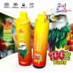 Two colorful vape devices labeled 'Bang King Vape' and 'Triple,' featuring flavors like 'Watermelon Ice' and 'Strawberry Kiwi,' alongside an illustration of a detailed eagle, with a prominent '100K Puffs' graphic and elements suggesting freshness, set against a fruit-filled background.