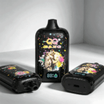 A black vaporizer featuring a colorful elephant graphic, with the text "QQ BANG" in playful lettering and digital display