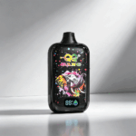 A colorful vape device featuring an elephant design, with vibrant splashes of paint and a digital display showing 80%
